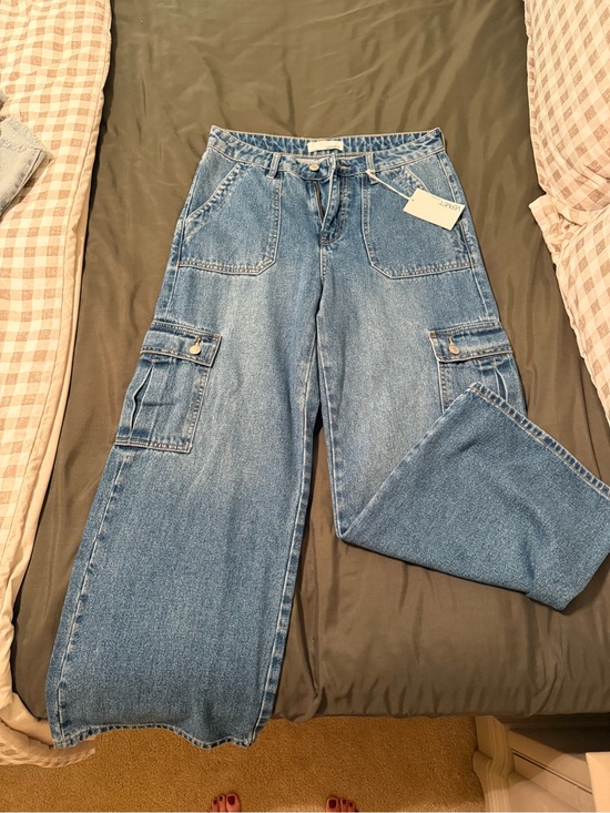 Vervet Denim - High-Rise Wide Leg Cargo Jeans in Light Blue Denim